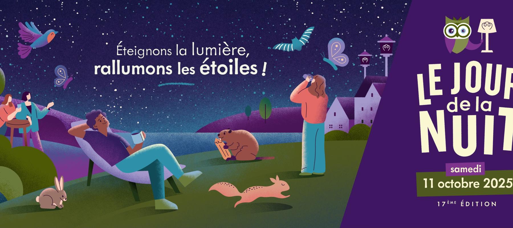 Bandeau Evènement National du Jour de la Nuit Samedi 11 octobre 2025 - 17ème édition